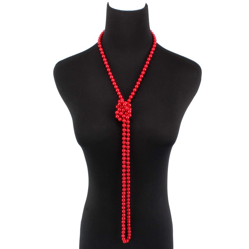 KOSMOS-LI 1920s Retro Faux Pearls Red Beads Cluster Long Pearl Necklace 58" for Women Jewelry - Image 5
